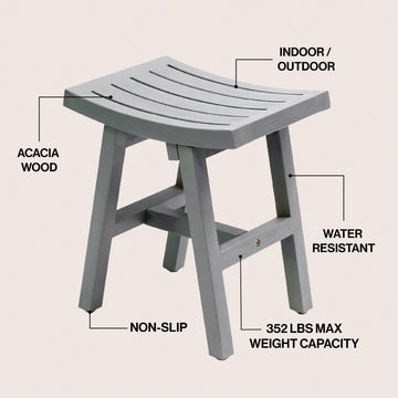 Tamlyn 15.75" Traditional Classic Slatted Solid Acacia Wood Indoor/Outdoor Shower Stool